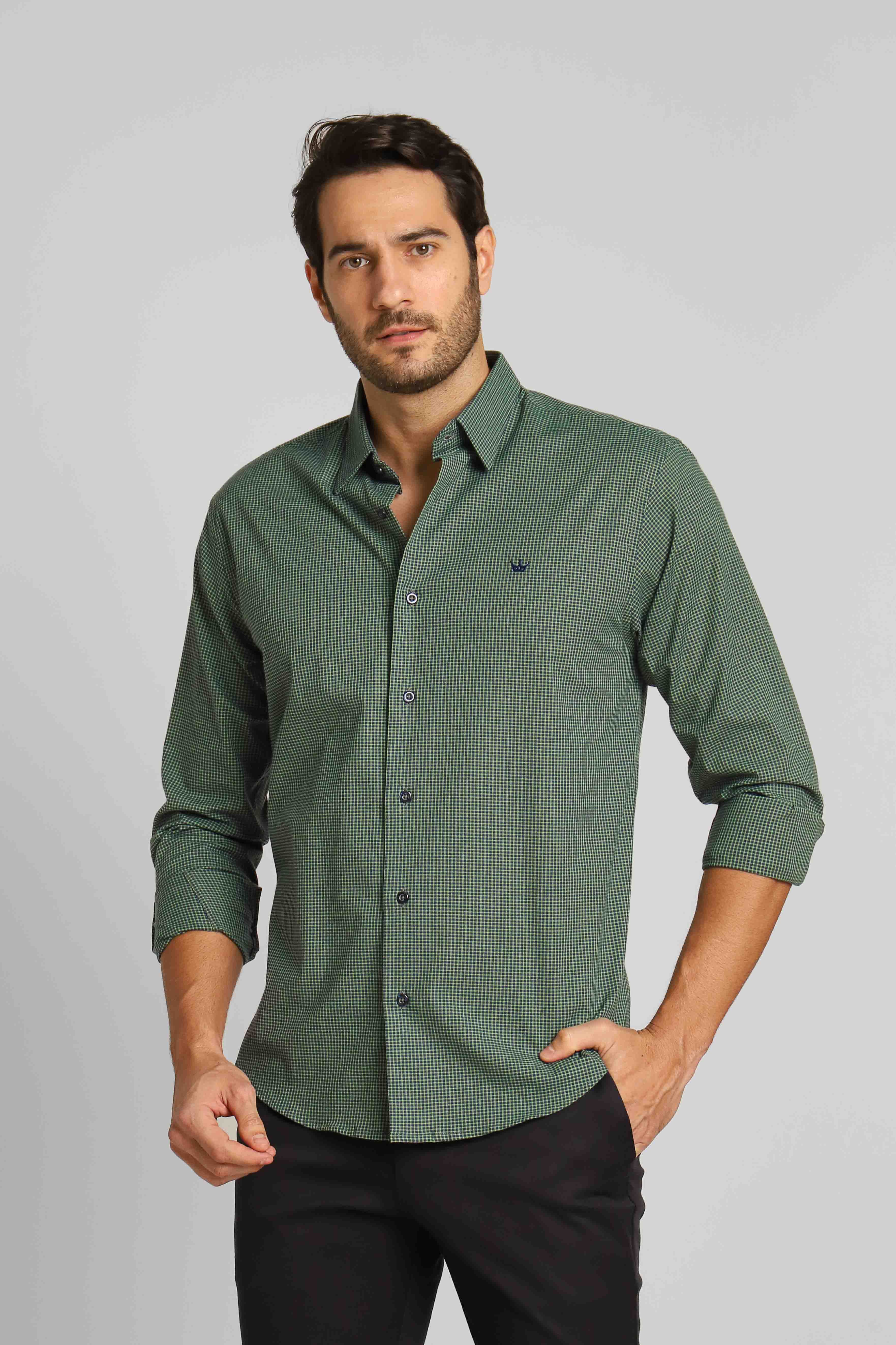 Camisa Dom Henrico Ml Alfaiataria Xadrez Verde