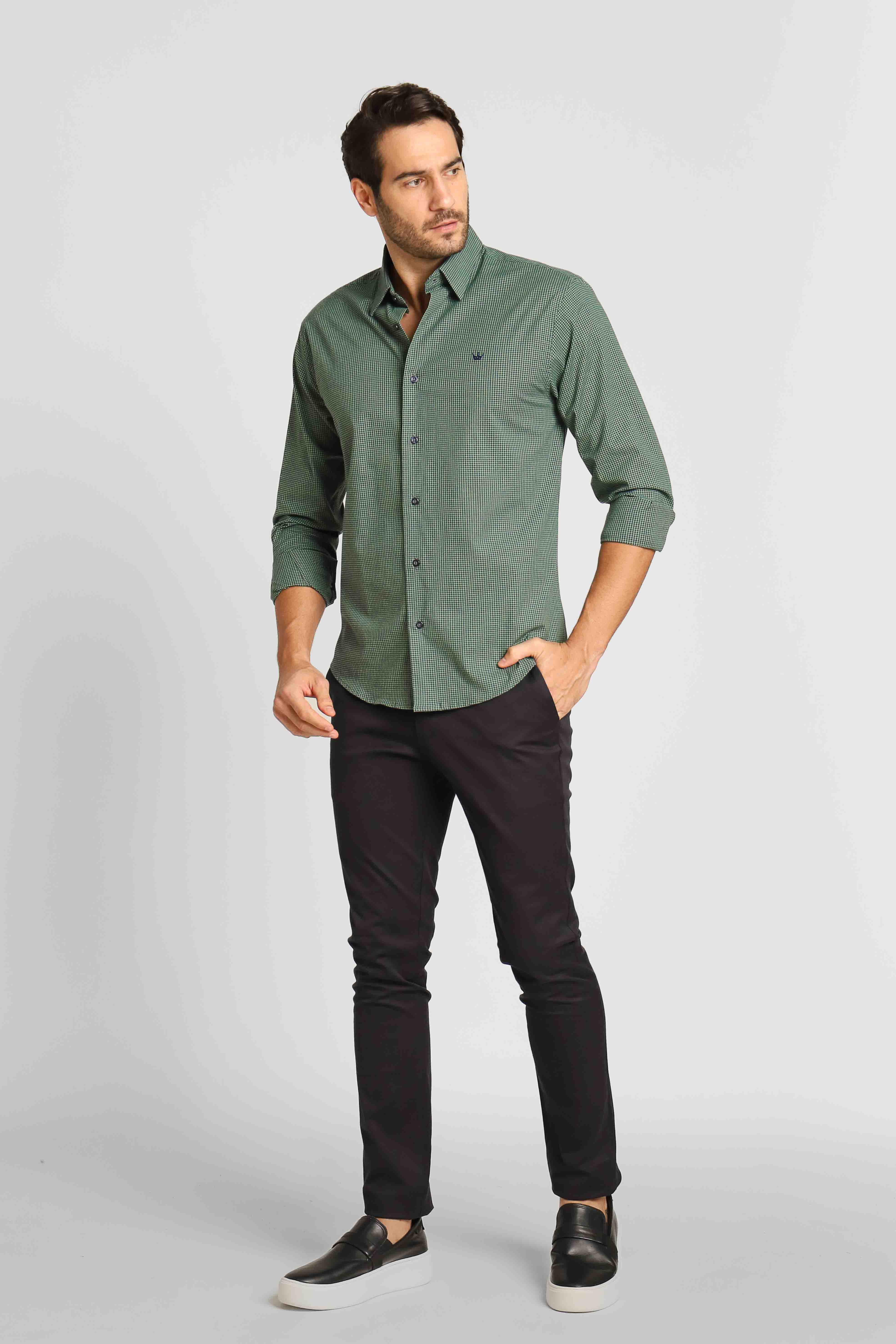 Camisa Dom Henrico Ml Alfaiataria Xadrez Verde