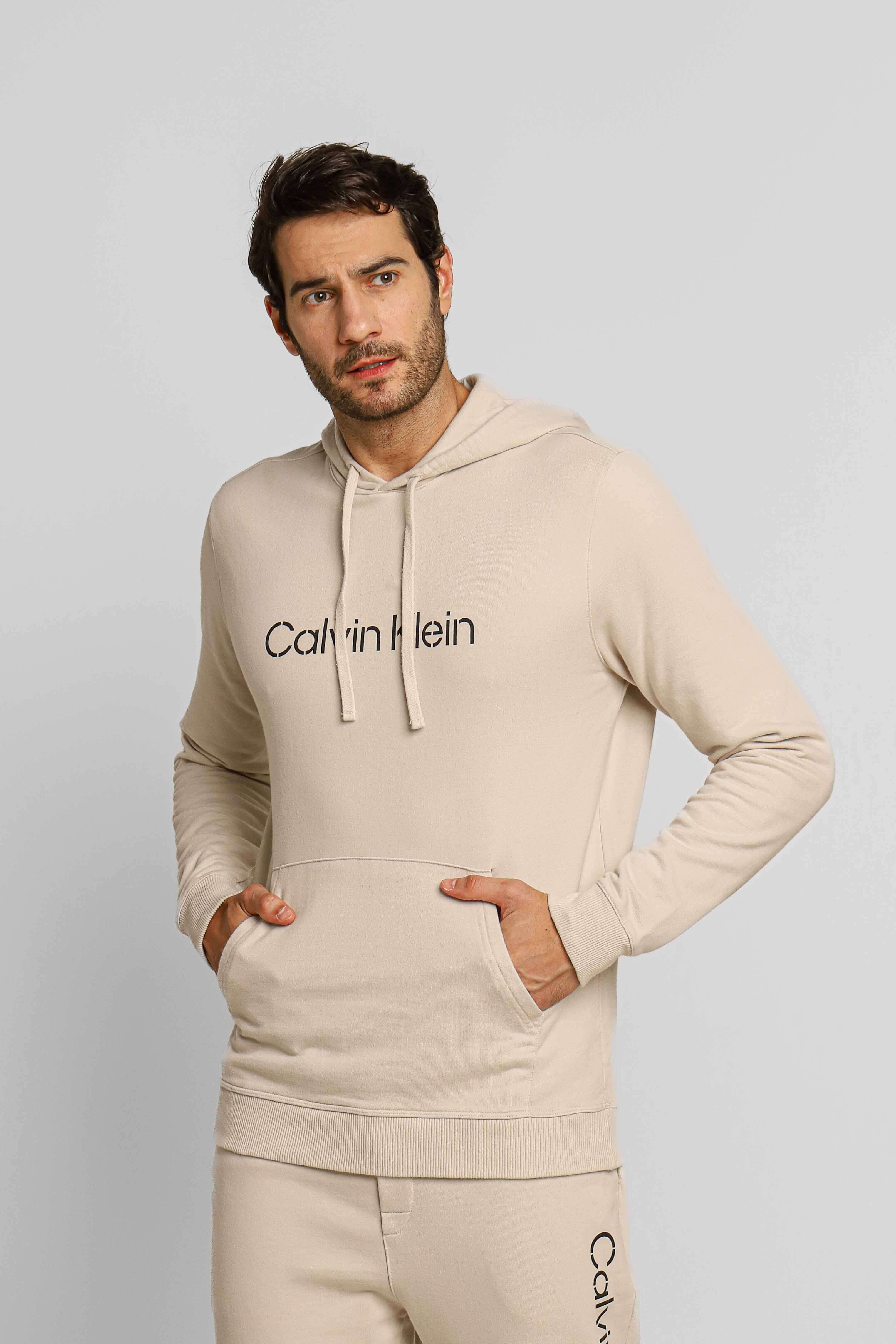 Moletom Calvin Klein Logo Central Cáqui