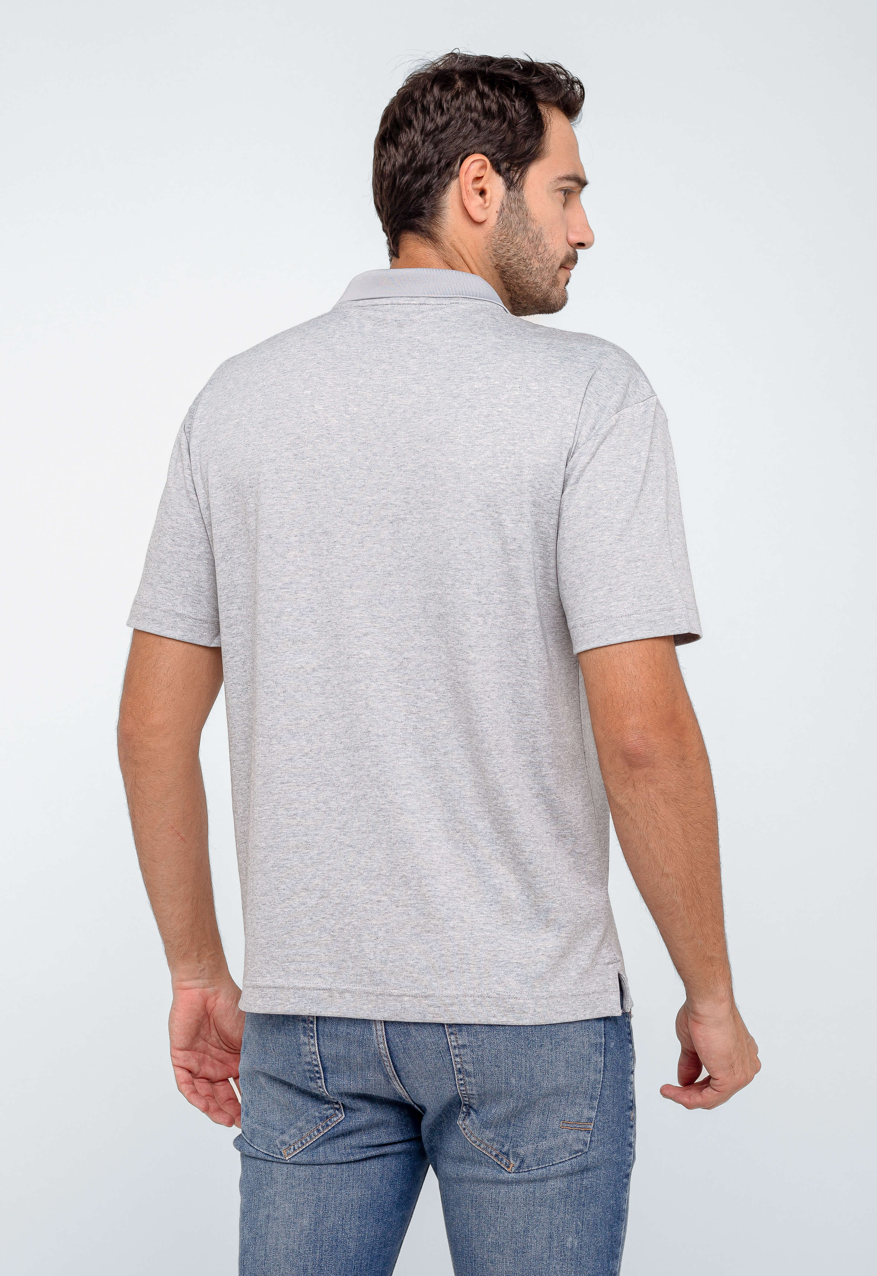 Polo Masculina Regular Calvin Klein Smooth Cotton Cinza Claro