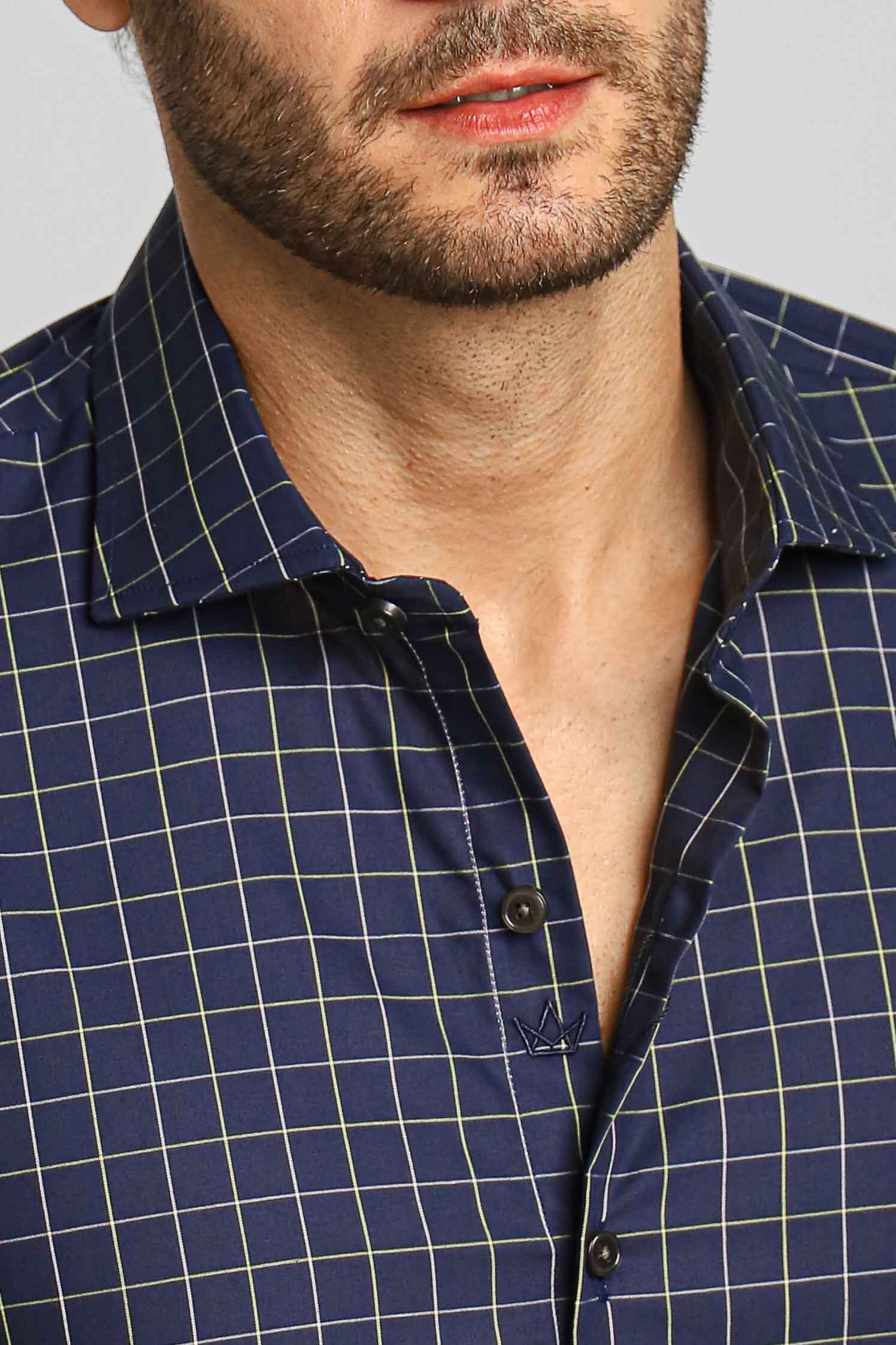 Camisa Dom Henrico ml Milano Slim Fit Xadrez Marinho