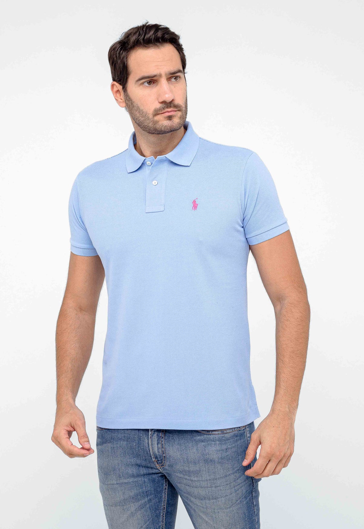 Polo RL Azul Claro Small Ponei Rosa