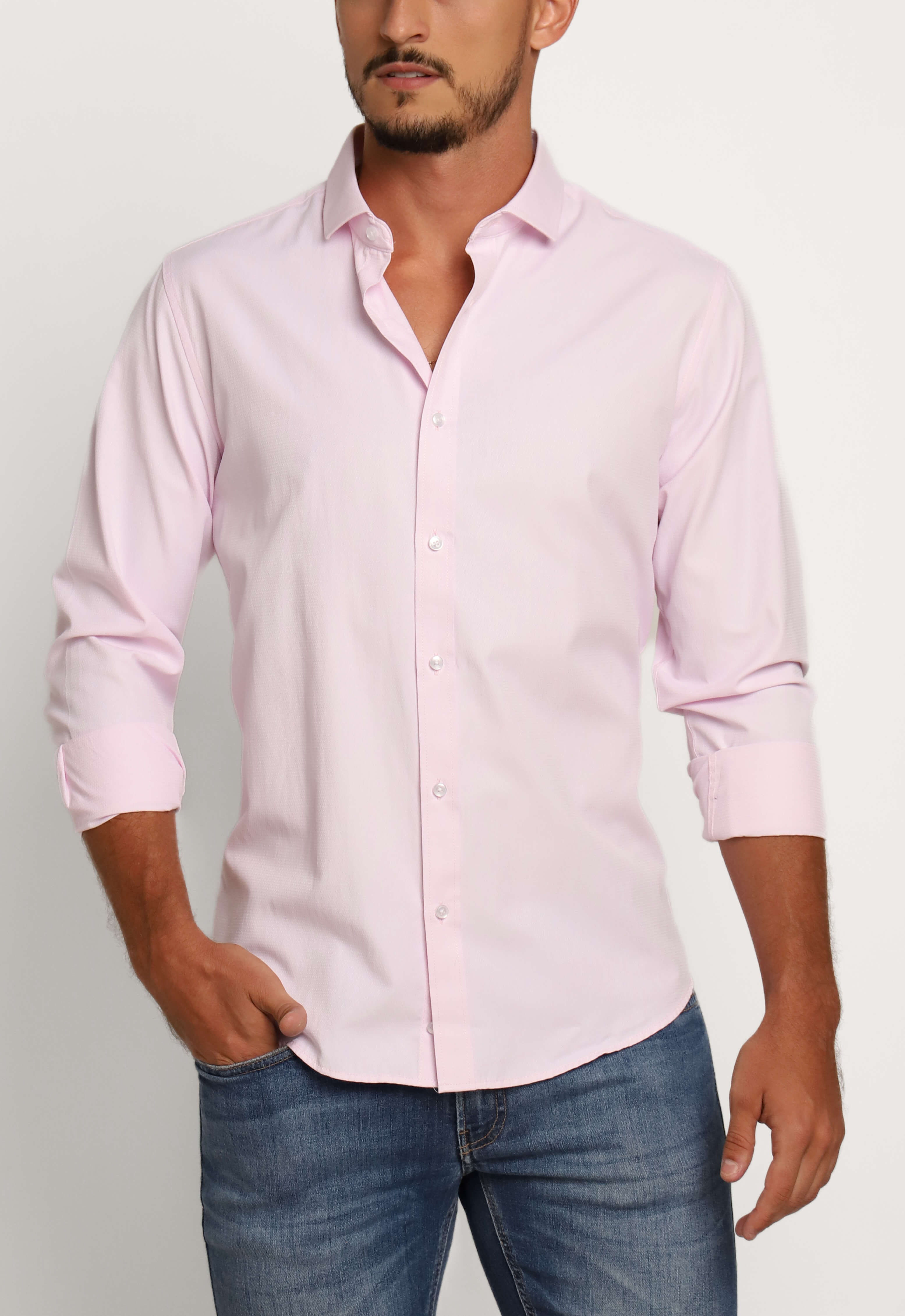 Camisa Dom Henrico Ml Regular Maquinetada Rosa
