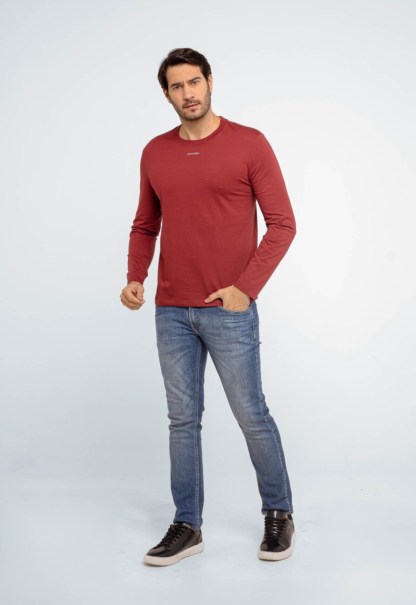 Manga Longa Calvin Klein Logo Central Flamê