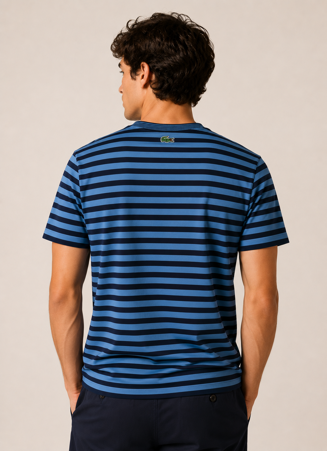 Camiseta Lacoste Regular Fit Listrada Azul - LIVE