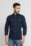 Camisa RL Custom Fit Ml Azul / Small Poney Amarelo