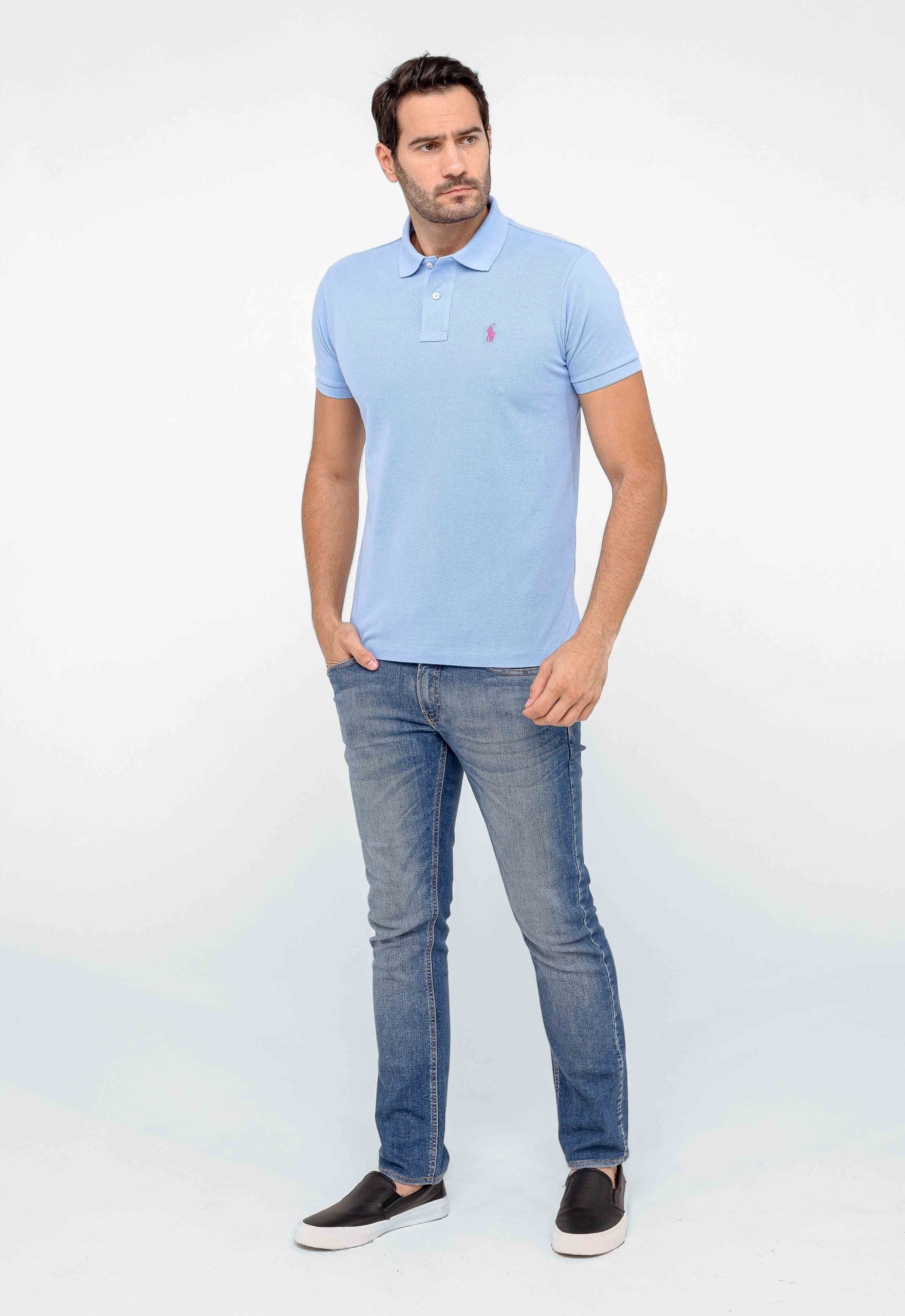 Polo RL Azul Claro Small Ponei Rosa