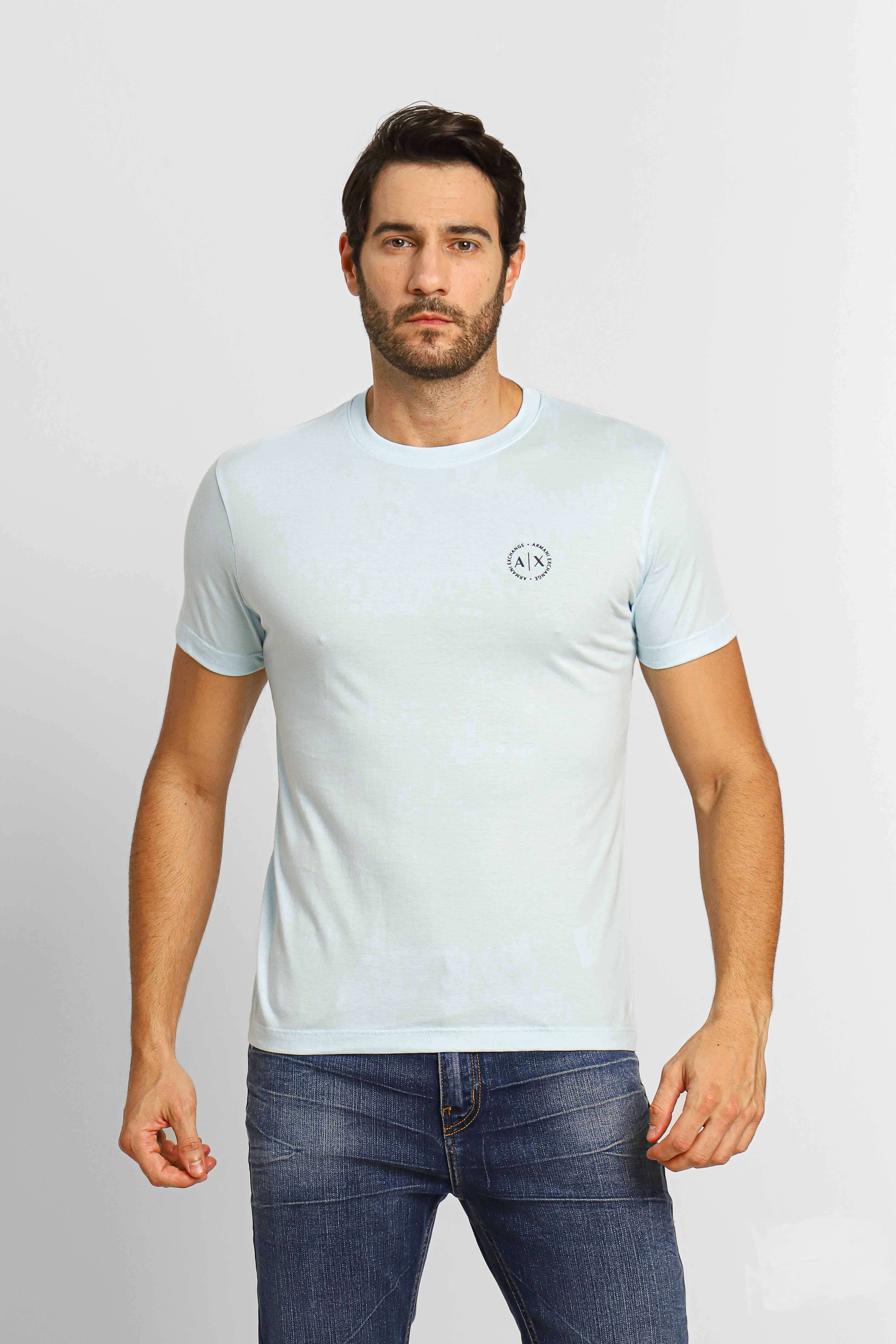 Camiseta Armani Exchange Regular Fit Logo Circular Azul Claro