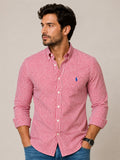 Camisa RL Manga Longa Vermelha Xadrez Com Poney Azul