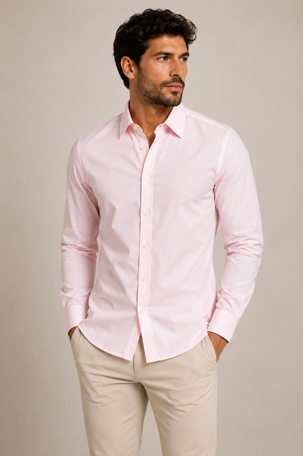 Camisa Calvin Klein Ml Regular Oxford Liso Rosa Claro