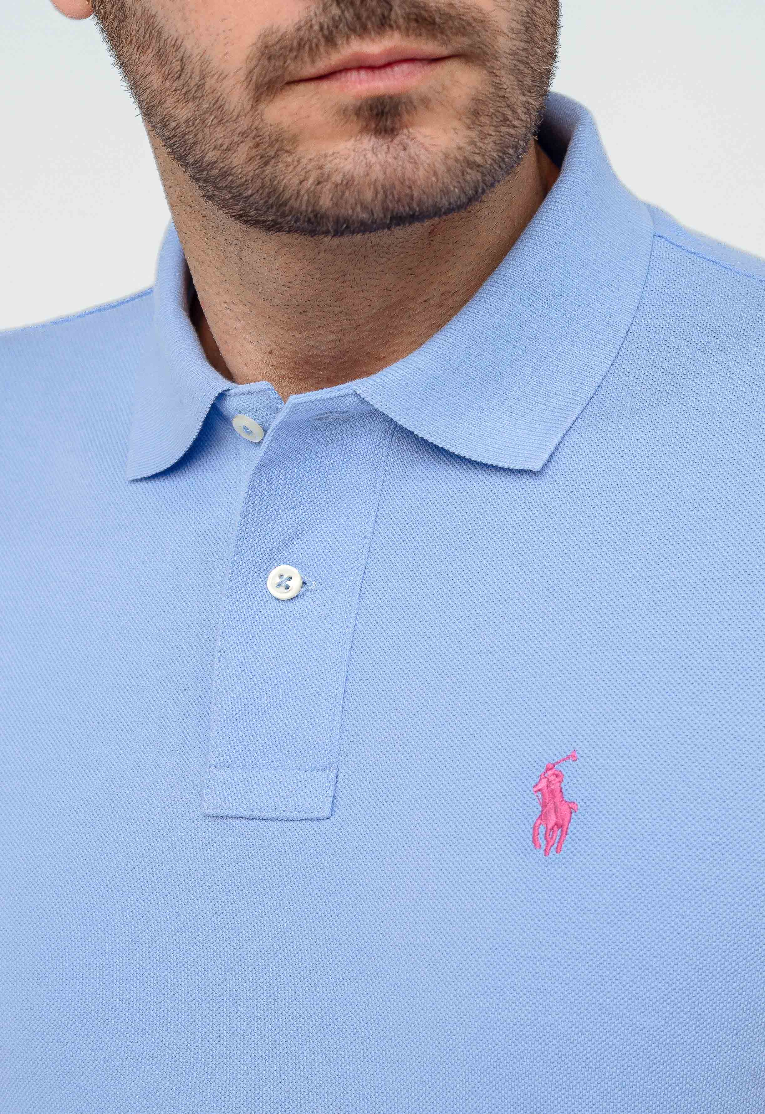 Polo RL Azul Claro Small Ponei Rosa