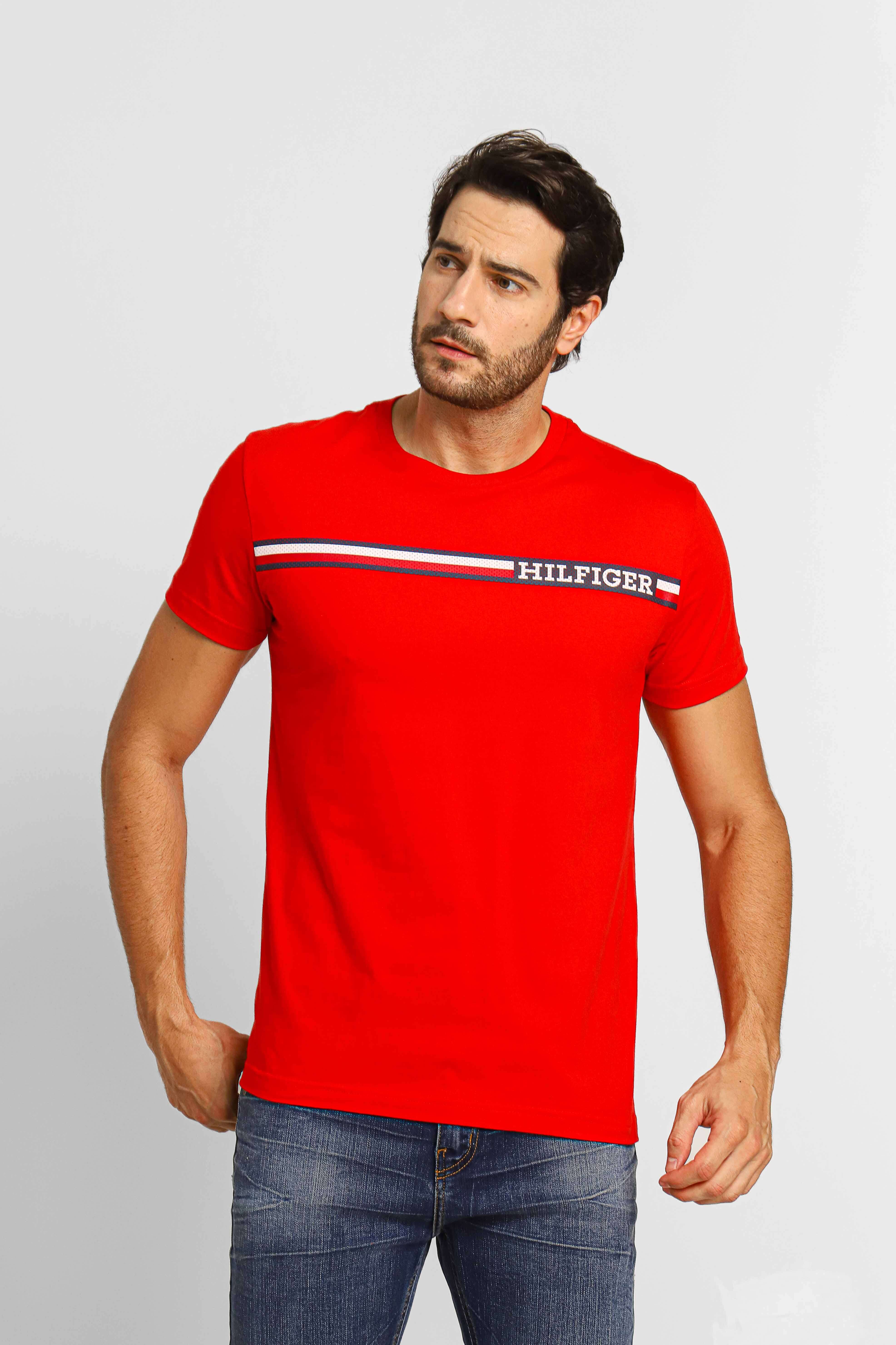 Camiseta Tommy Hilfiger Monotype Chest Stripe Vermelho