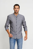 Camisa Zip Off Ml Slim Gola Padre Linho Preto Mescla 00441