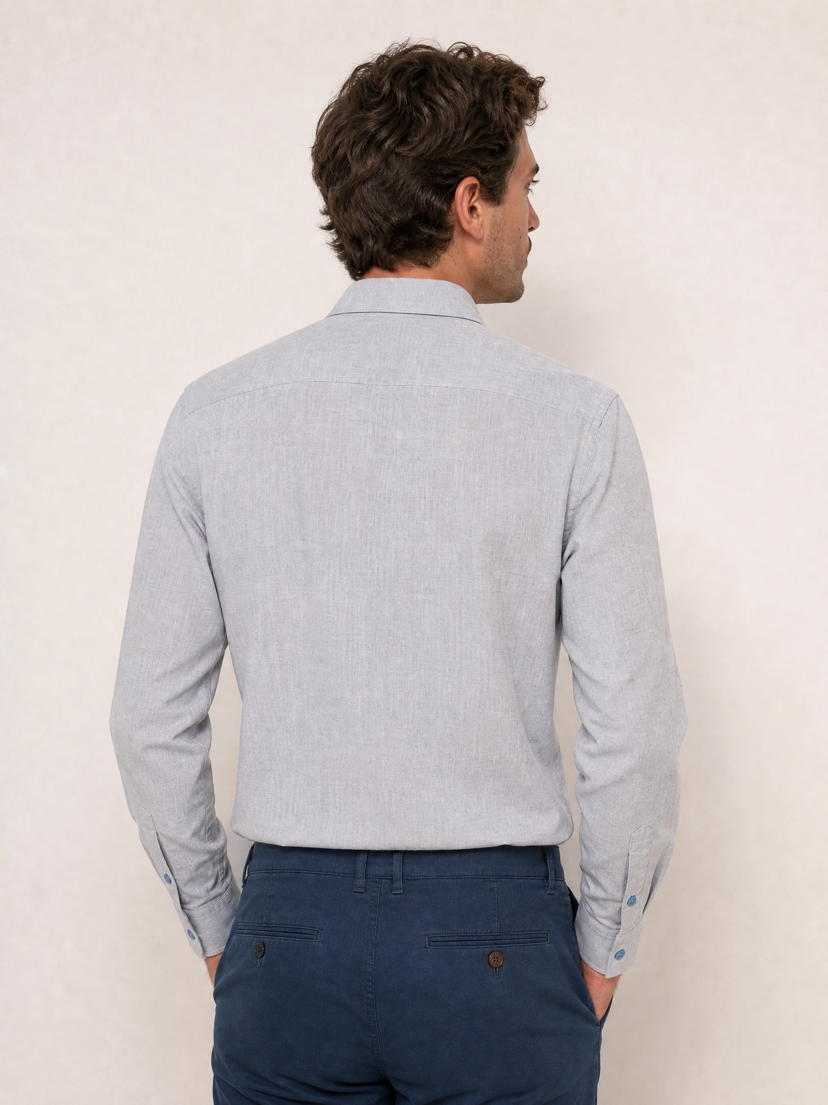 Camisa Zip Off Ml Relaxed Fit Azul Com Pingo Branco