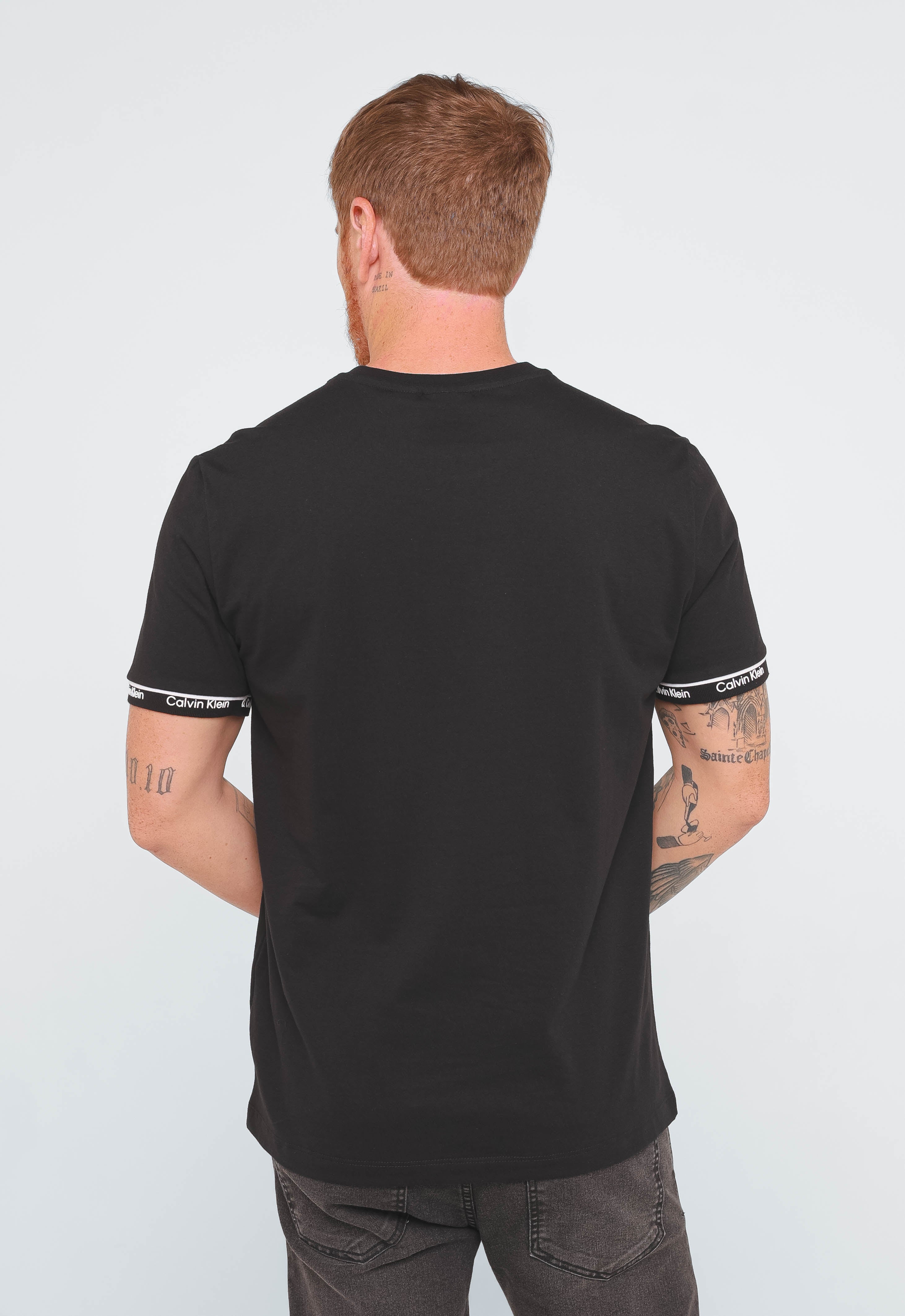 Camiseta Calvin Klein Logo Punho C/ Listras Brancas