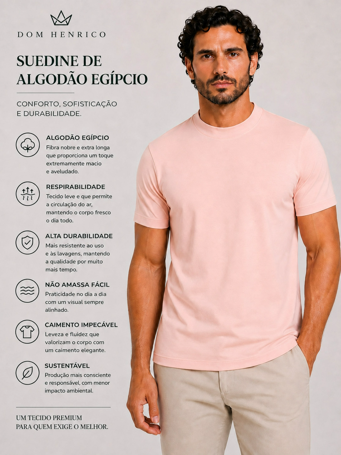 Camiseta Dom Henrico Algodão Egípcio Gola Média