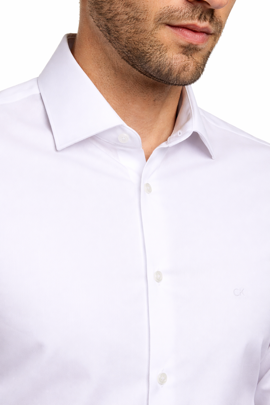 Camisa Calvin Klein Ml Slim Fit Logo Bordado Branco
