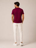 Camiseta Lacoste Gola V Listrada Vinho C/ Marinho - LIVE
