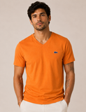 Camiseta Lacoste Regular Fit Laranja Basica Gola V - LIVE