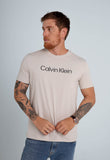 Camiseta Calvin Klein Logo Central Areia