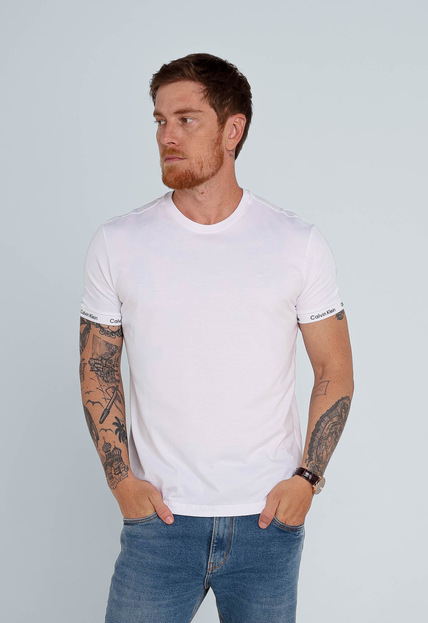 Camiseta Calvin Klein Detalhe Manga Branca