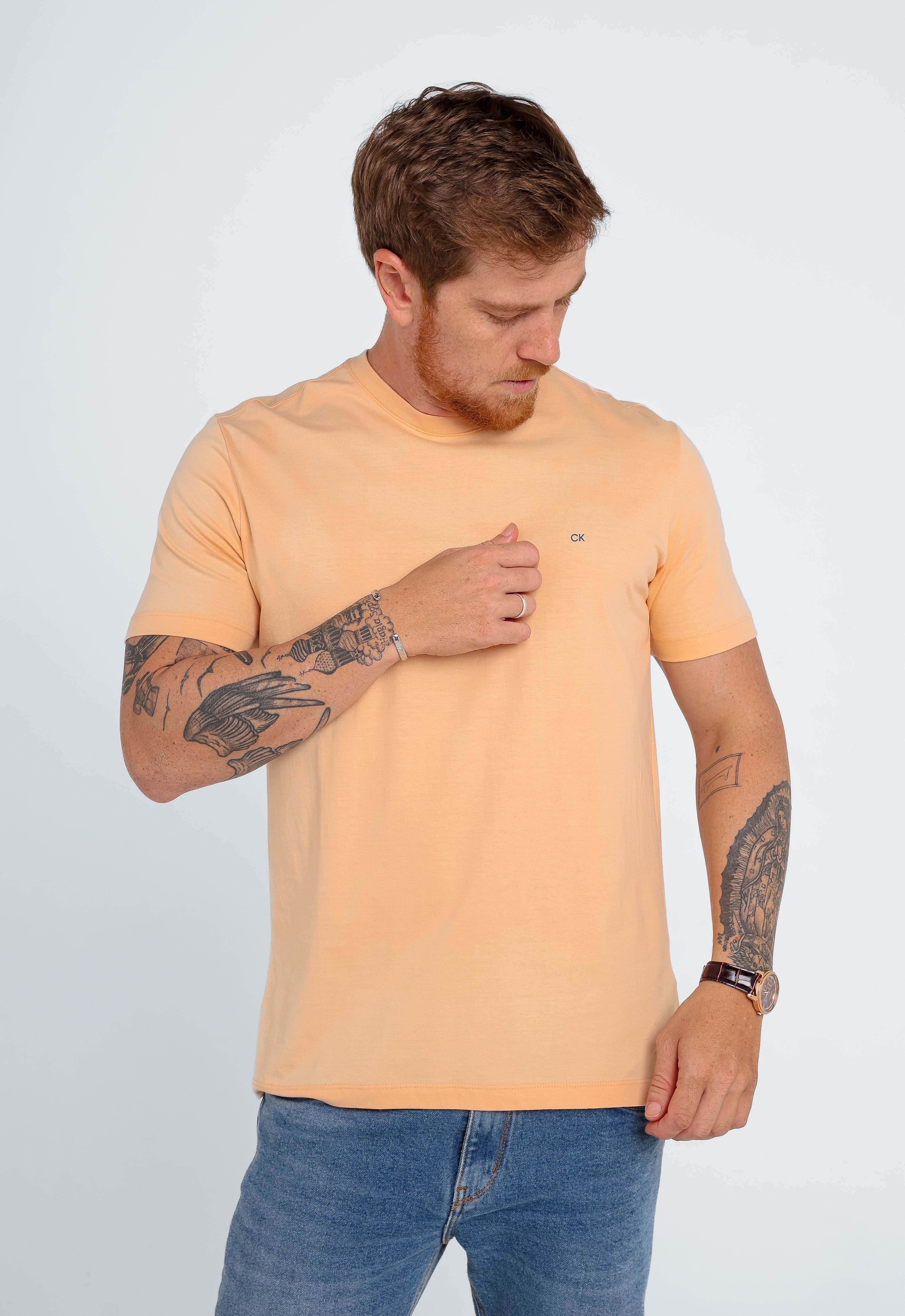 Camiseta Calvin Klein Meia Malha Laranja Claro