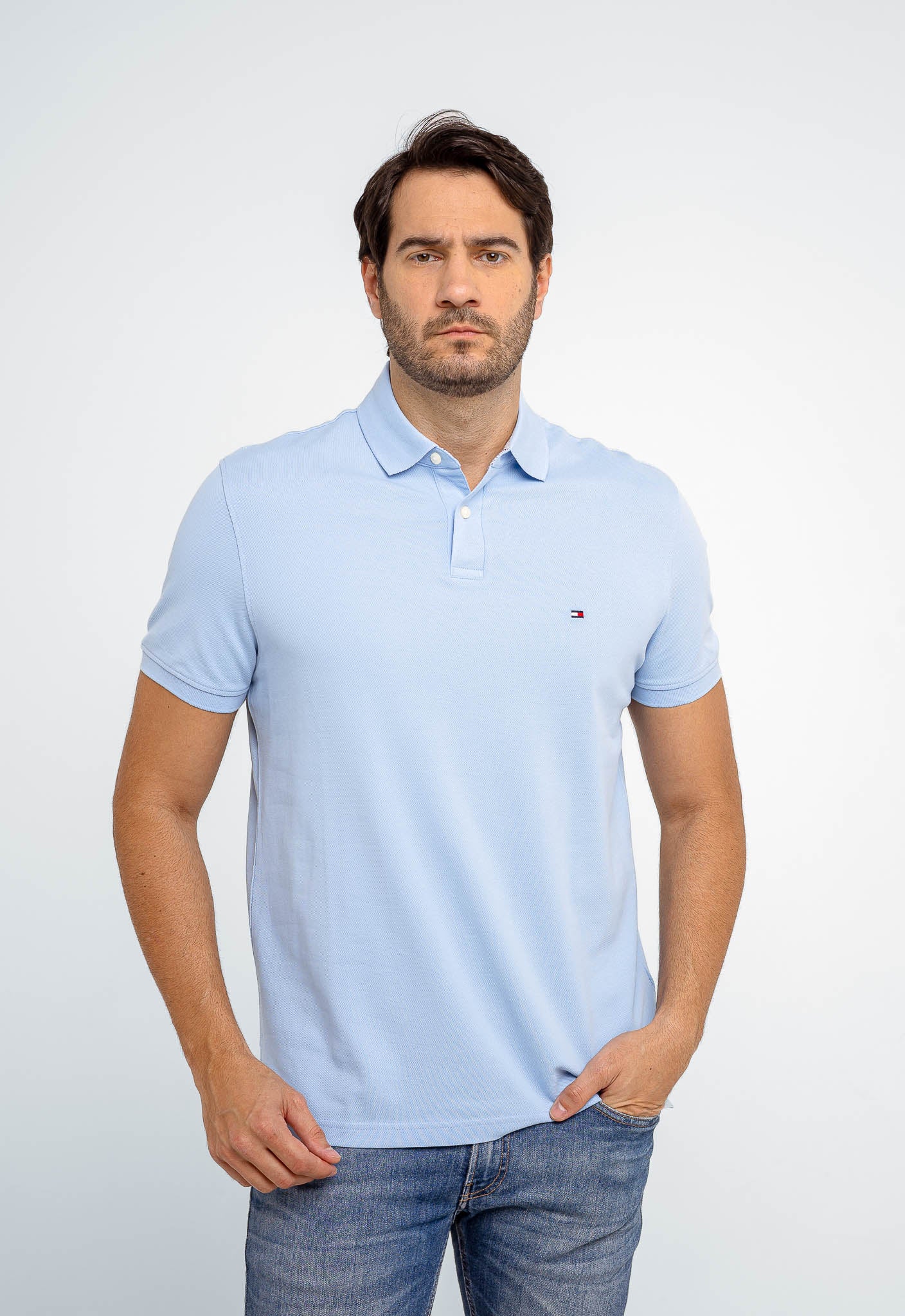Polo Masculina Regular Fit Tommy Hilfiger Azul Claro