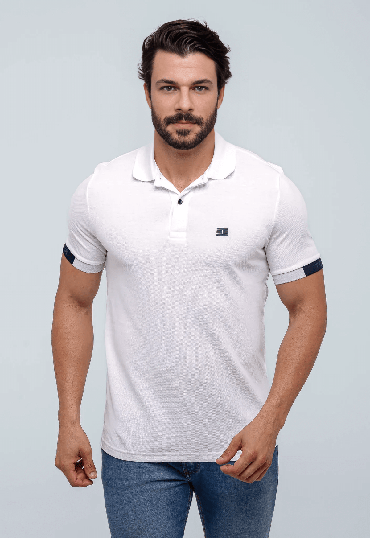 Polo Masculina Tommy Hilfiger Logo Manga