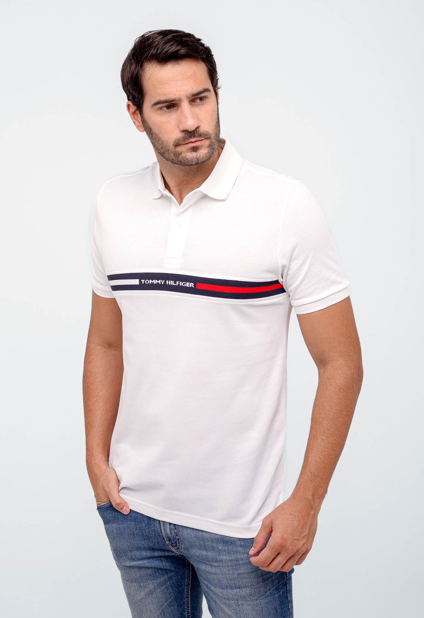 Polo Masculina Tommy Hilfiger Logo Faixa Peito