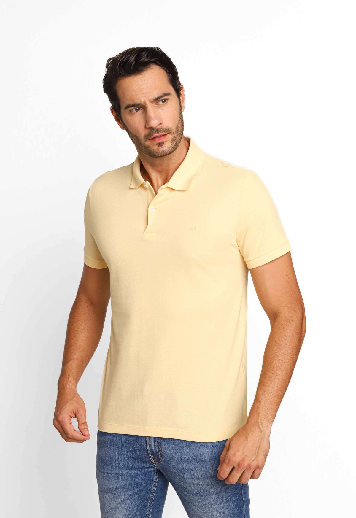 Polo Masculina Slim Fit Básica Calvin Klein Amarelo Claro