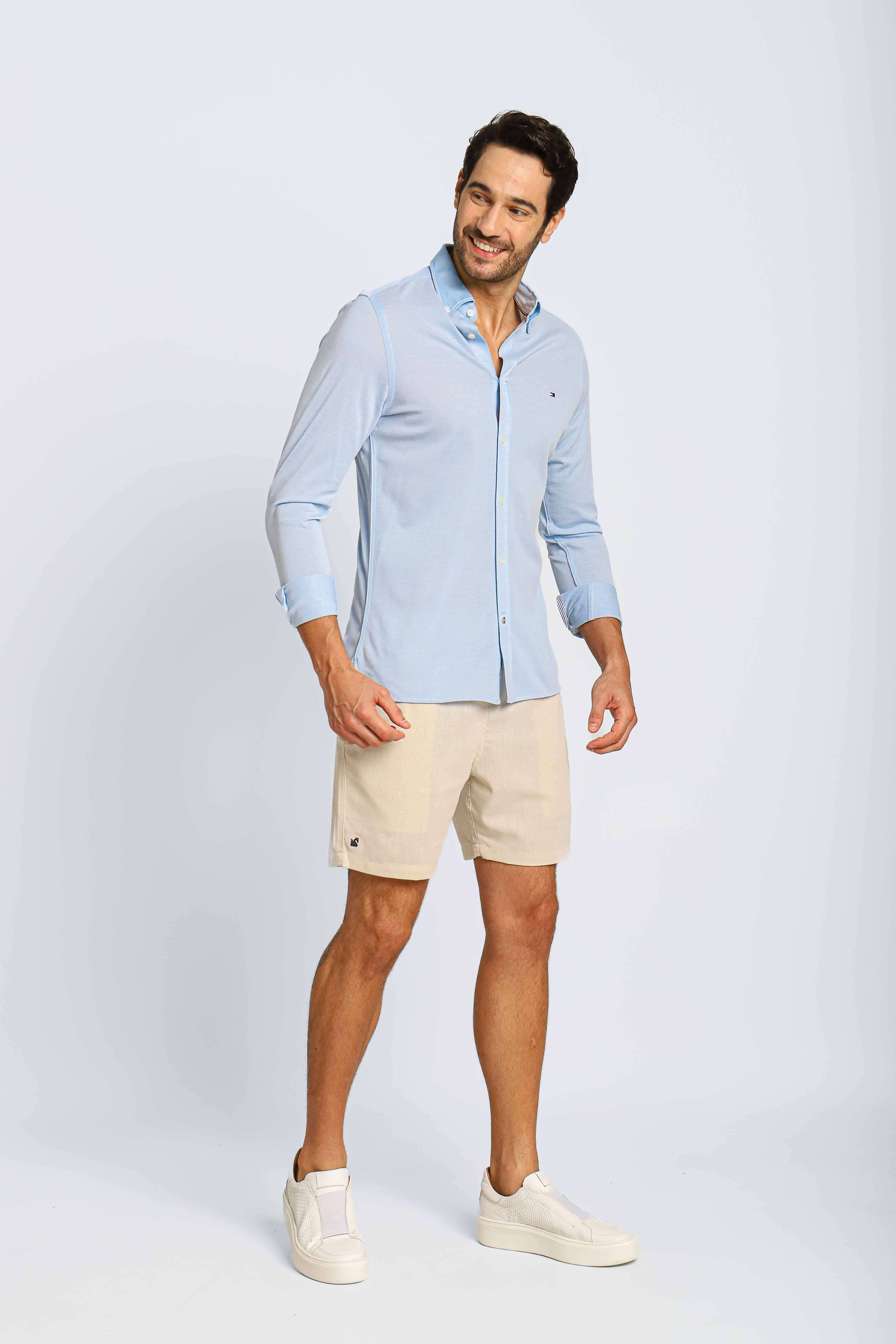 Camisa Tommy Hilfiger ml Slim Fit Knitted Azul Claro