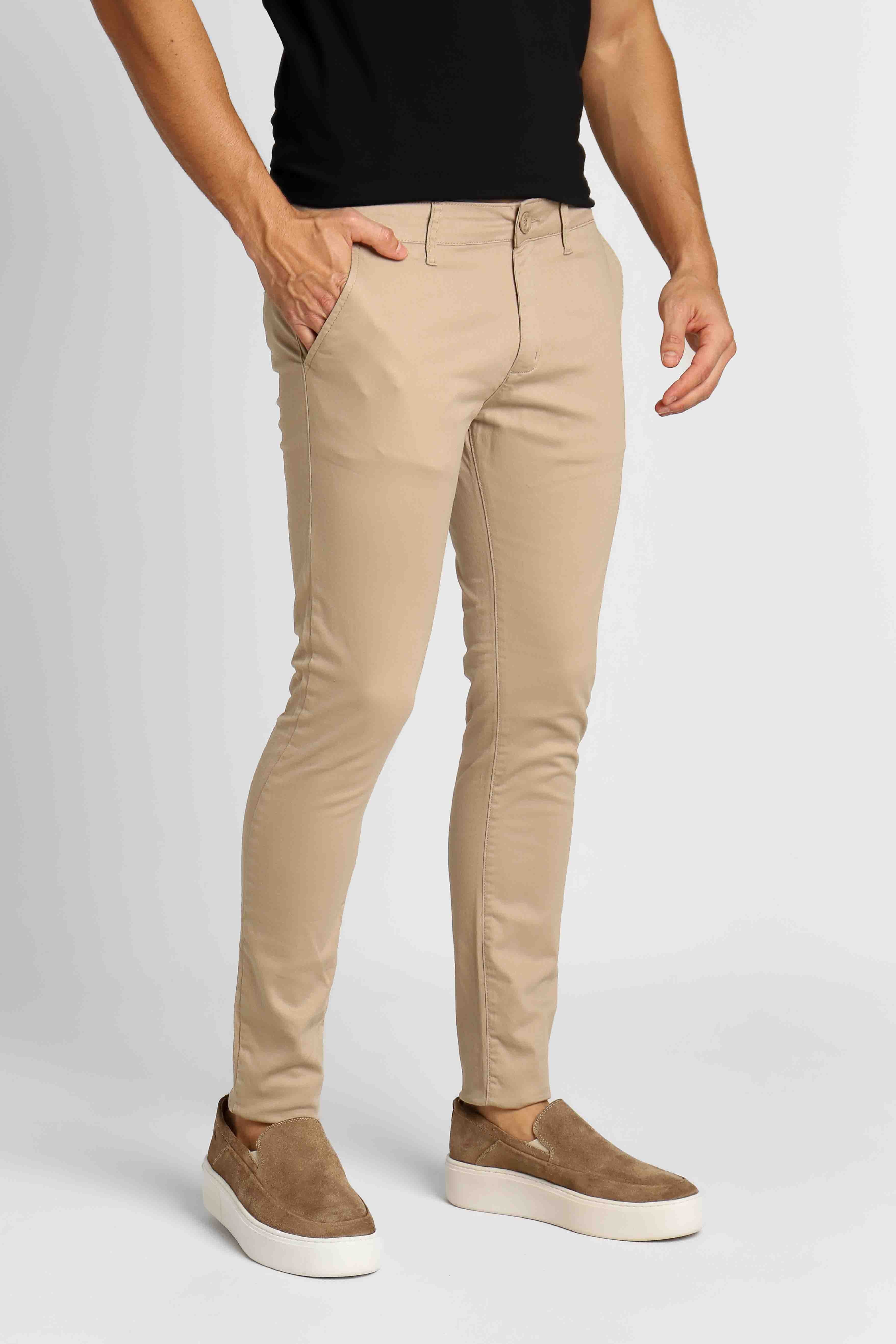 Calça Masculina Alfaiataria Skinny Fit Zip Off Bege