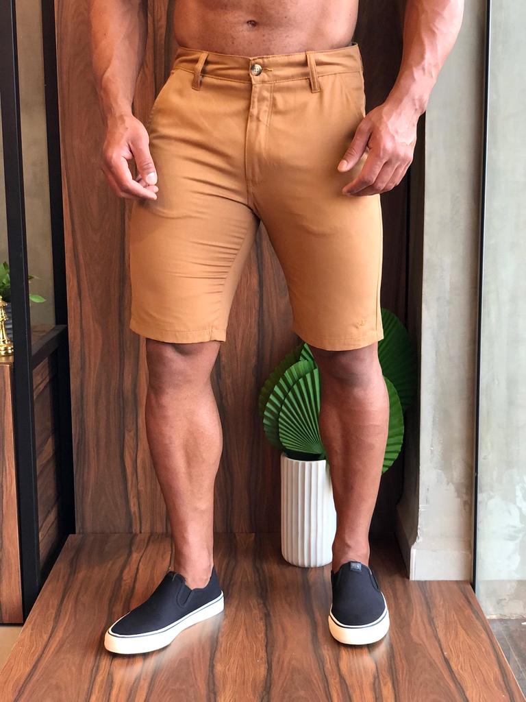 Bermuda Masculina Dom Henrico em Sarja Caramelo - Henri Store