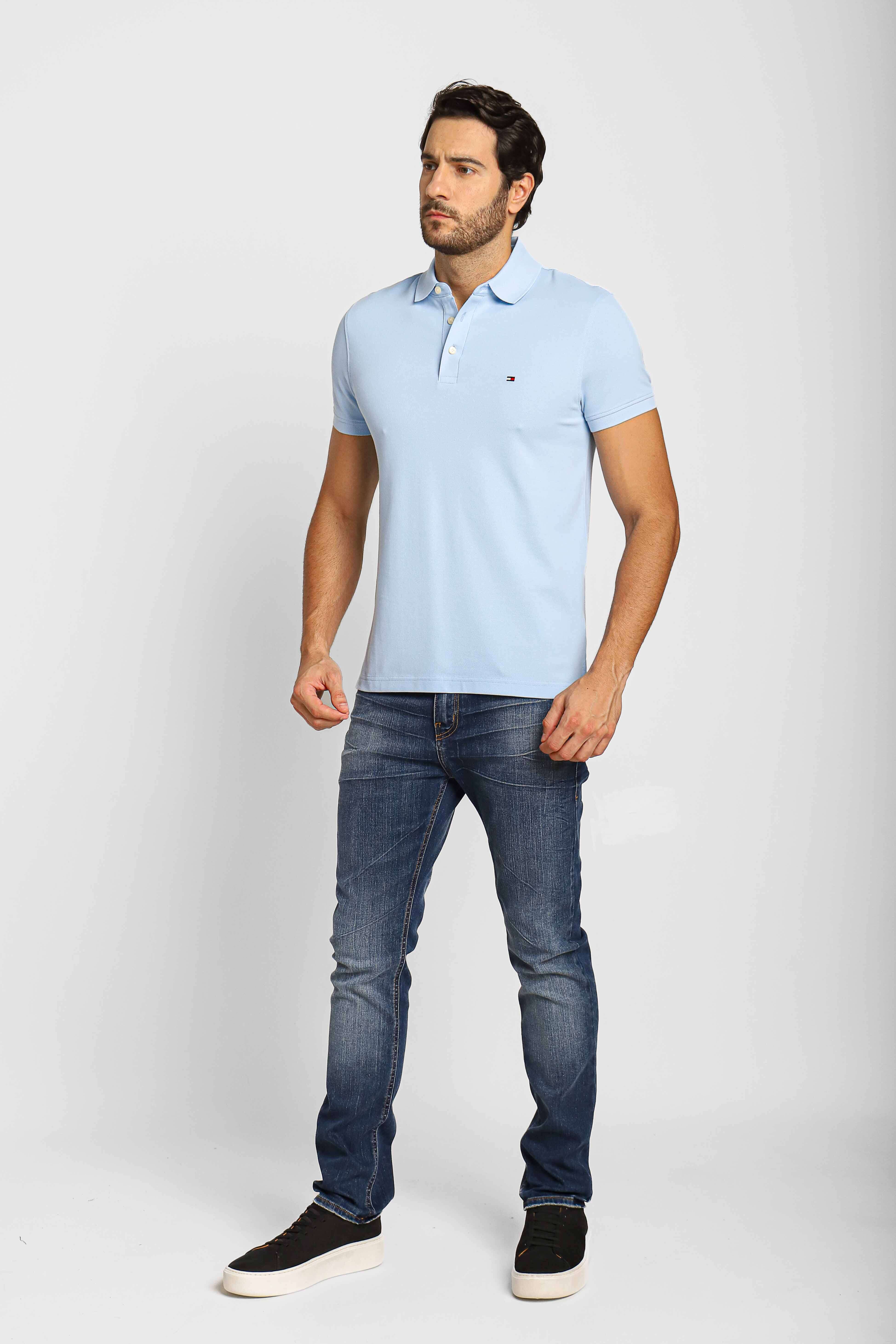 Polo Masculina Slim Fit Tommy Hilfiger Azul Claro