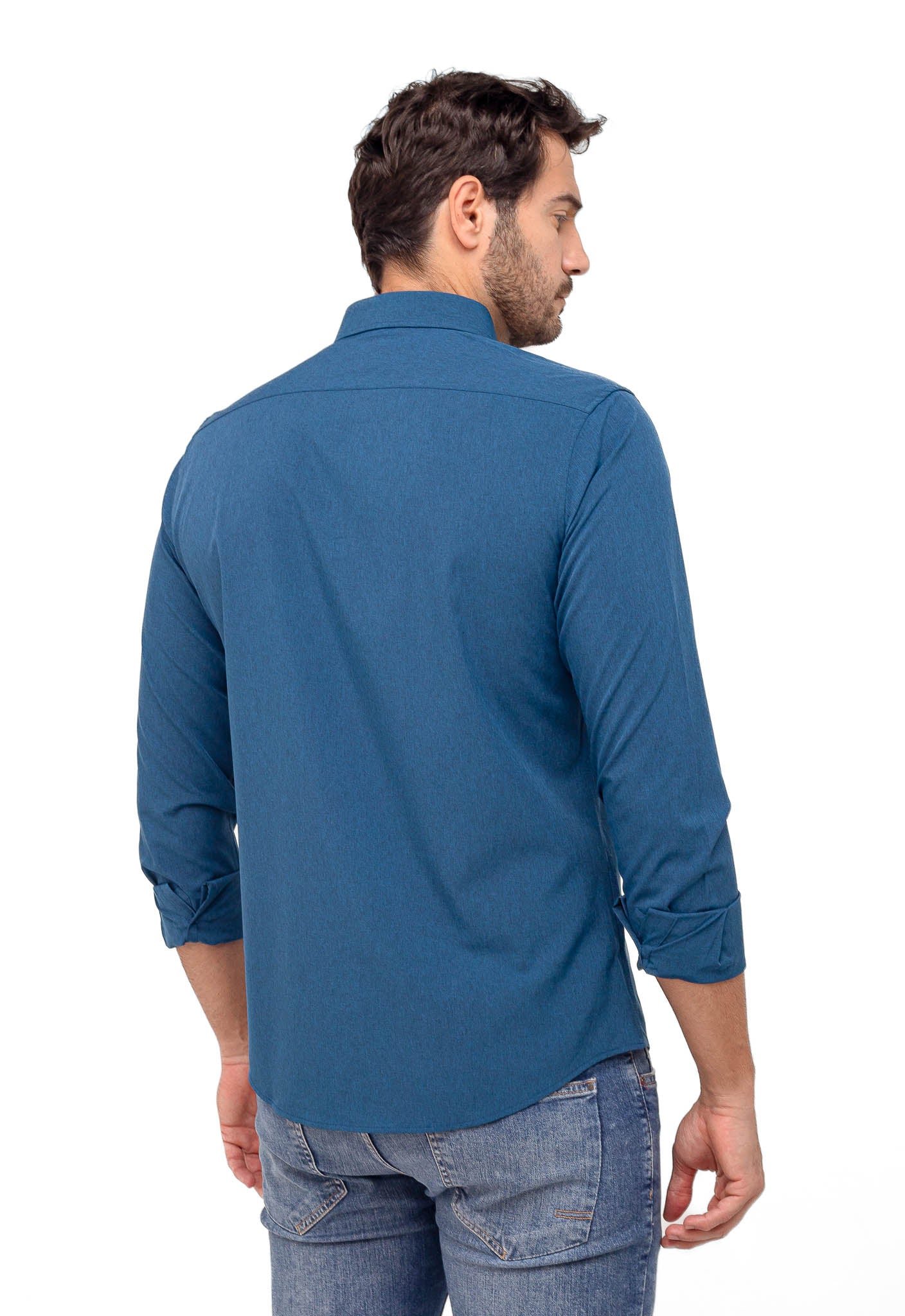 Camisa Dom Henrico Ml Slim Fit Azul Petroleo