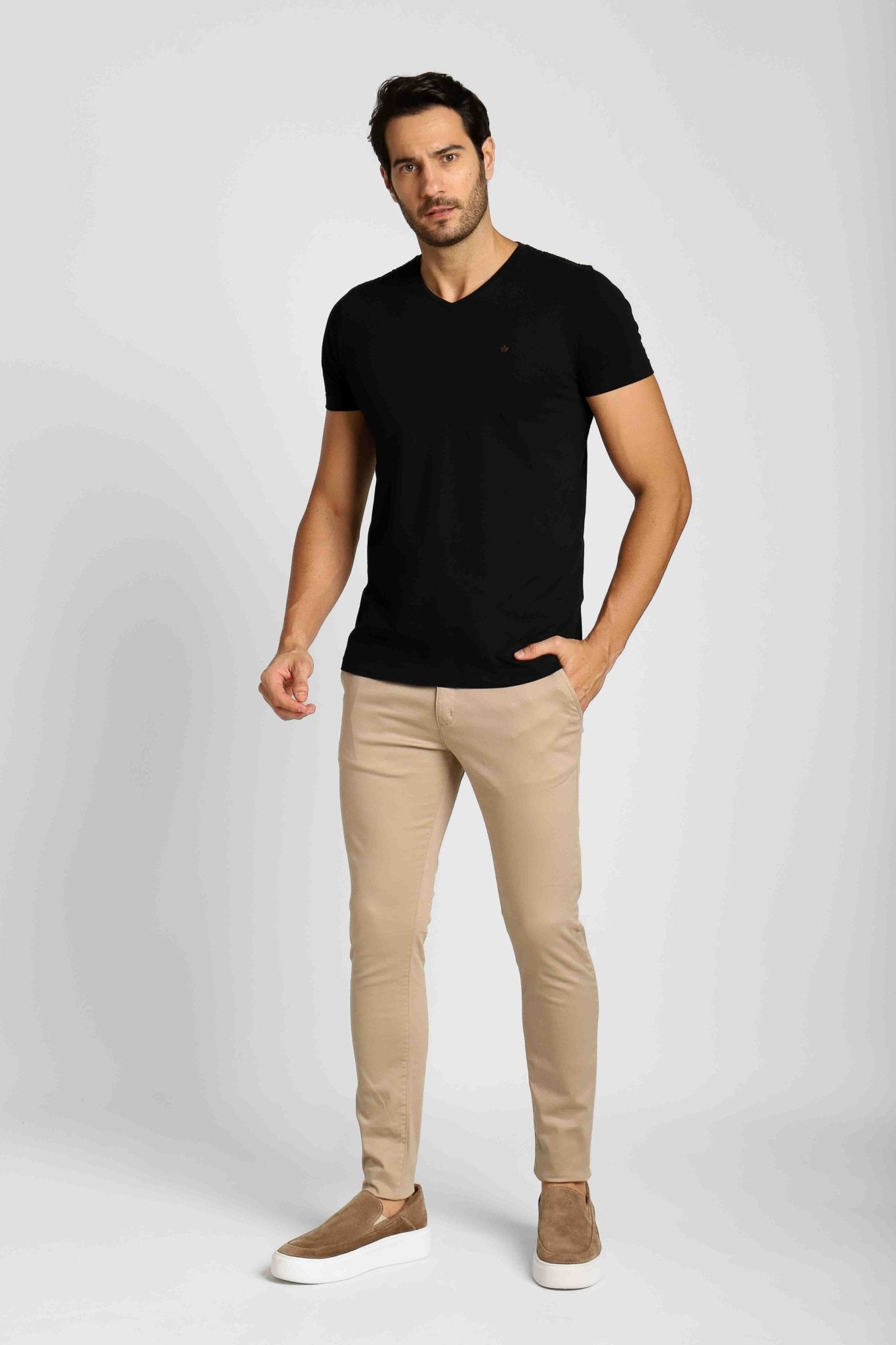 Calça Masculina Alfaiataria Skinny Fit Zip Off Bege - Henri Store