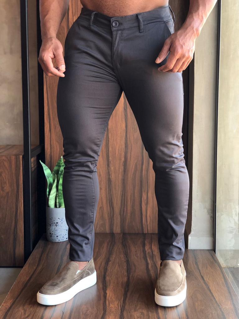 Calça Masculina Alfaiataria Skinny Fit Zip Off Chumbo Intenso Ref. 70114 - Henri Store