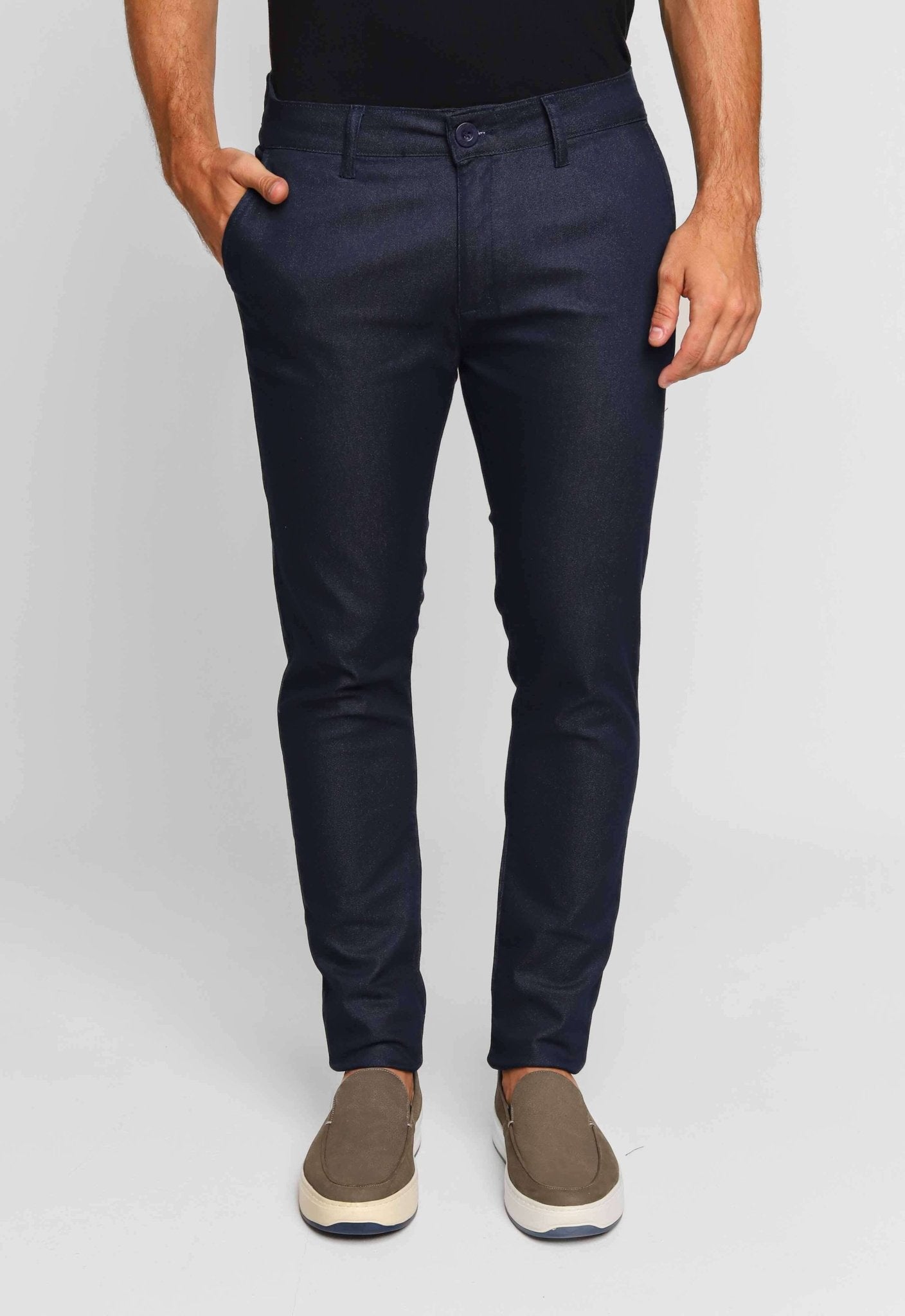 Calça Masculina Alfaiataria Skinny Fit Zip Off Marinho - Henri Store