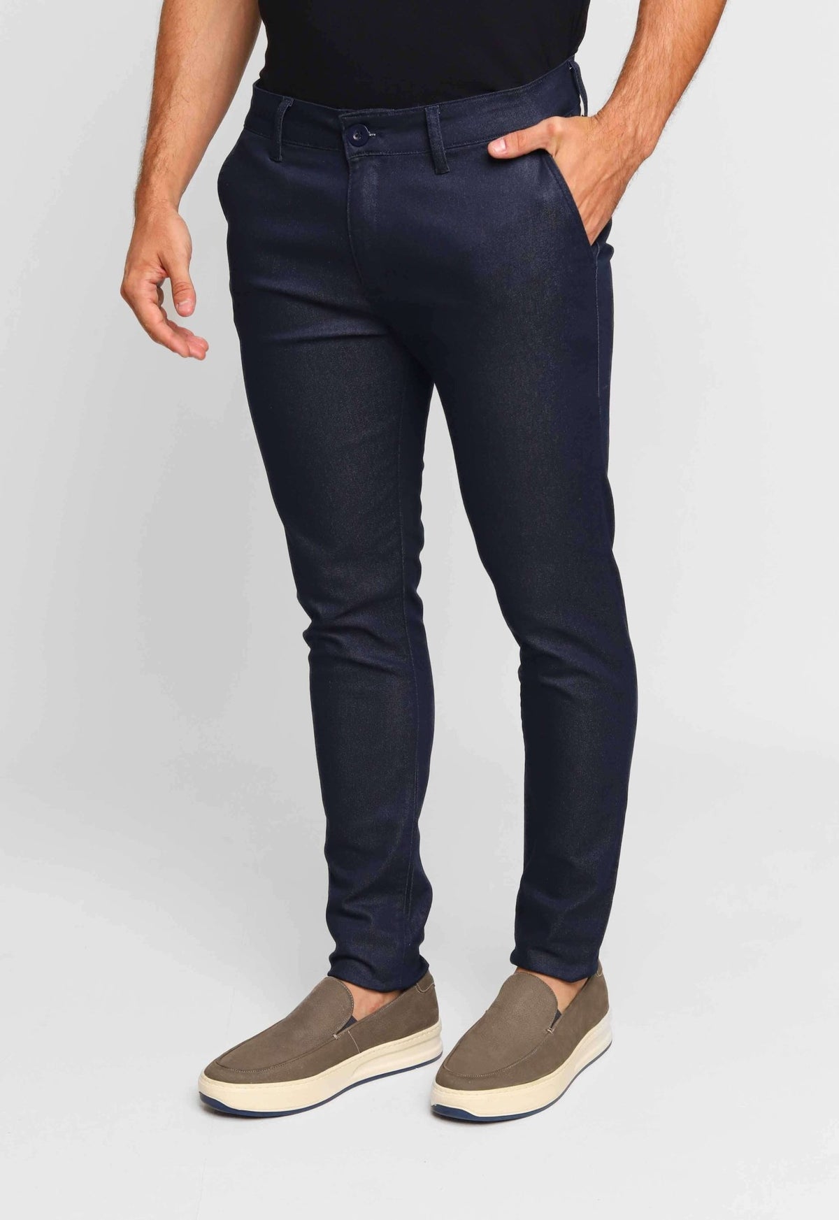 Calça Masculina Alfaiataria Skinny Fit Zip Off Marinho - Henri Store