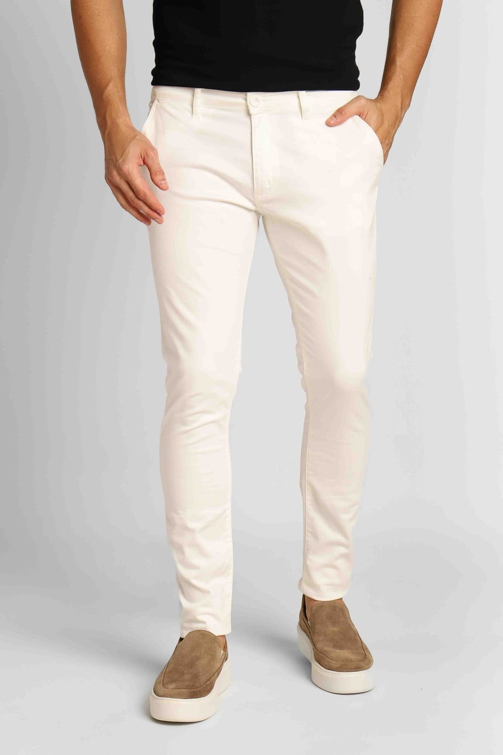 Calça Masculina Alfaiataria Skinny Fit Zip Off Off White - Henri Store