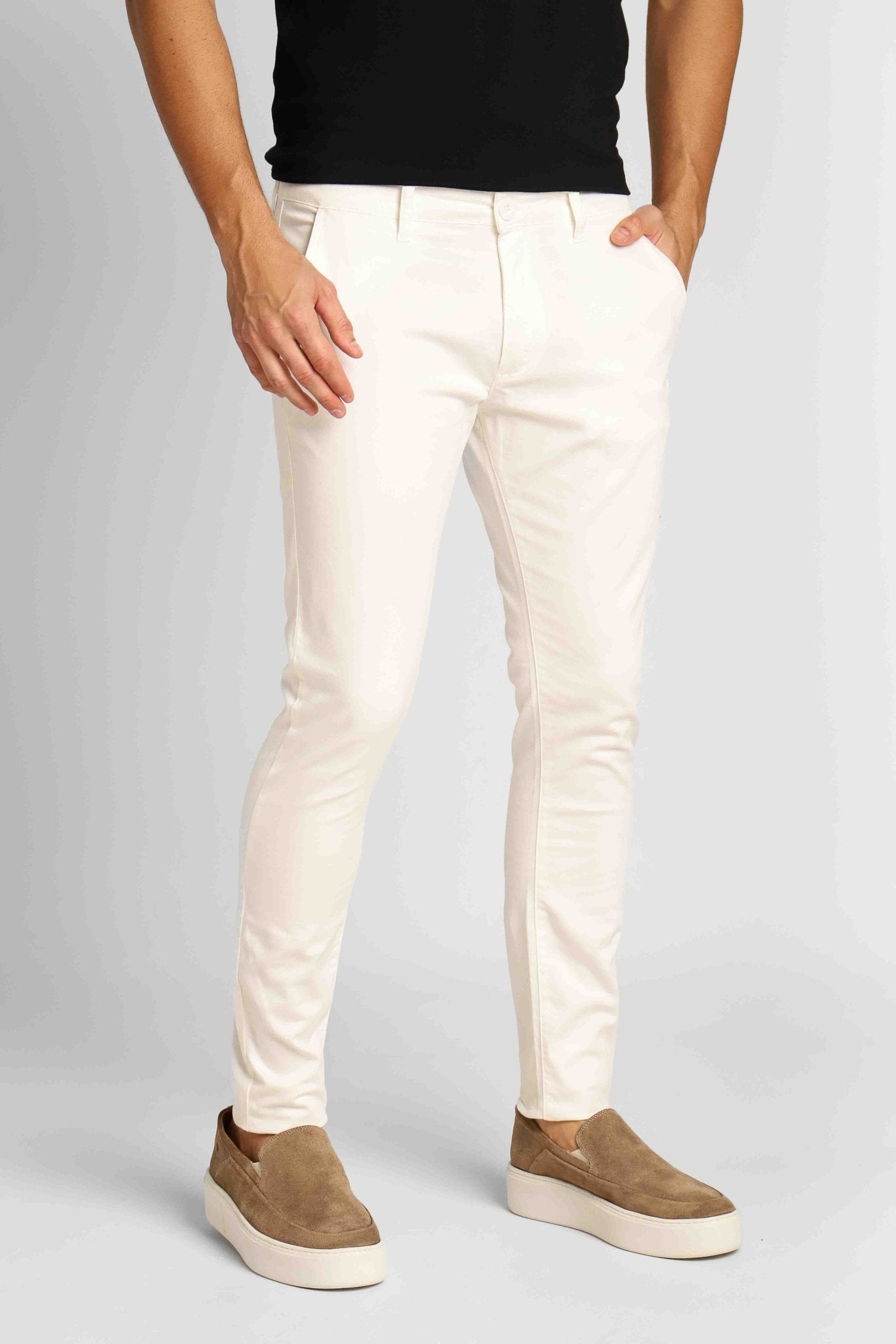 Calça Masculina Alfaiataria Skinny Fit Zip Off Off White - Henri Store