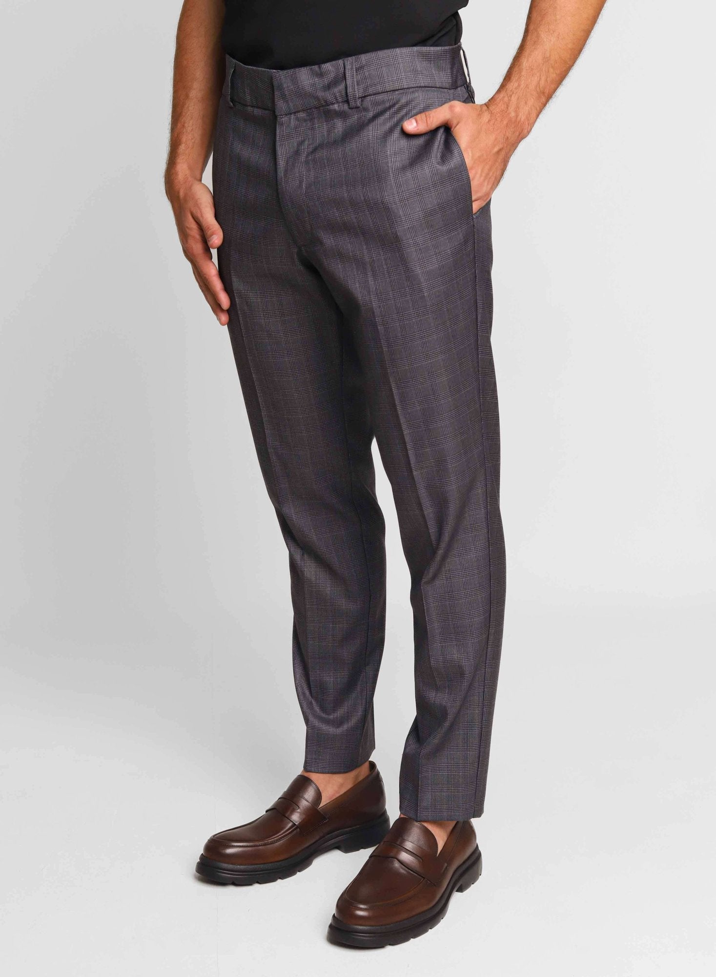Calça Masculina Dom Henrico de Alfaiataria Xadrez Cinza Chumbo - Henri Store