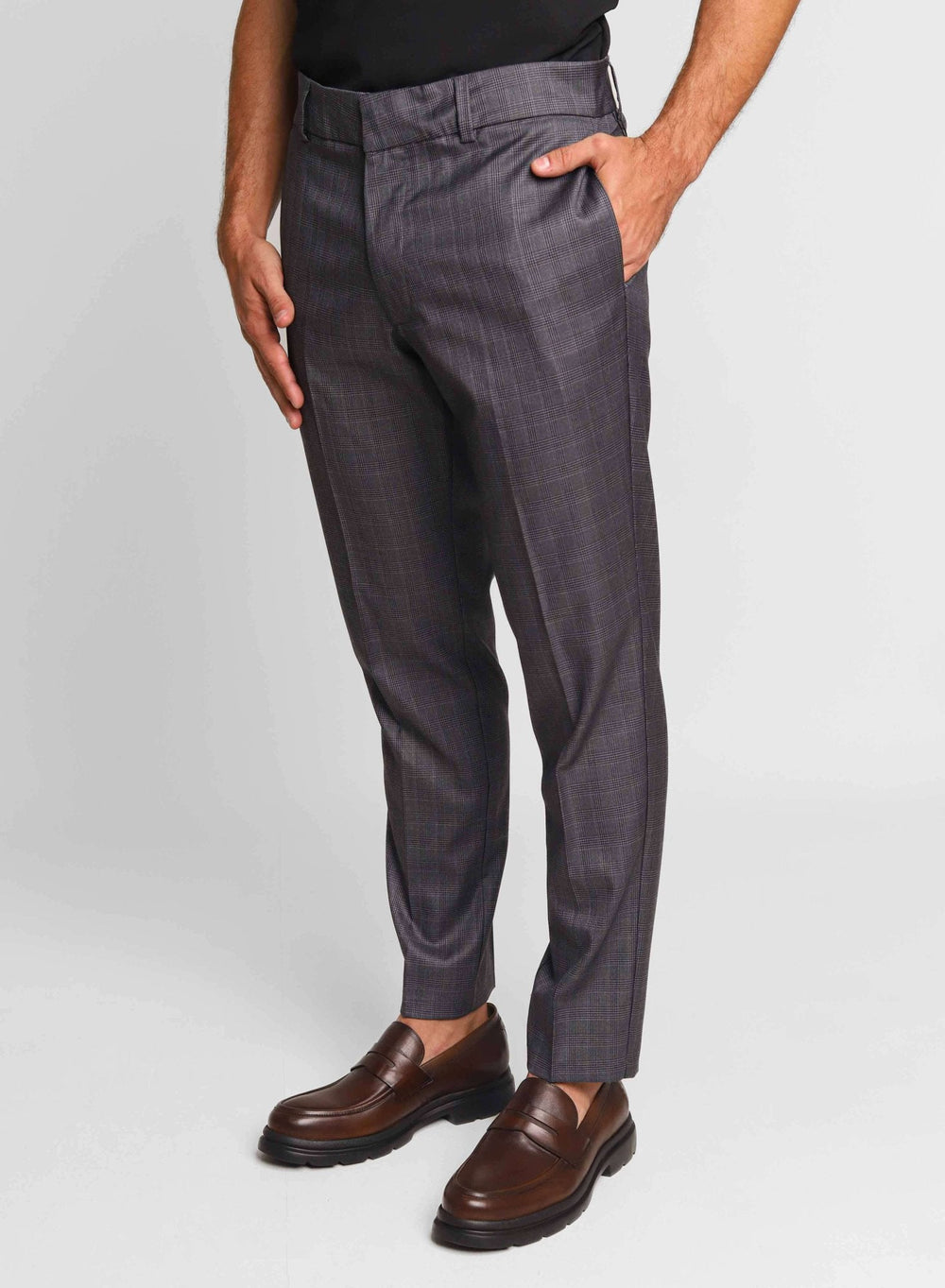 Calça Masculina Dom Henrico de Alfaiataria Xadrez Cinza Chumbo - Henri Store
