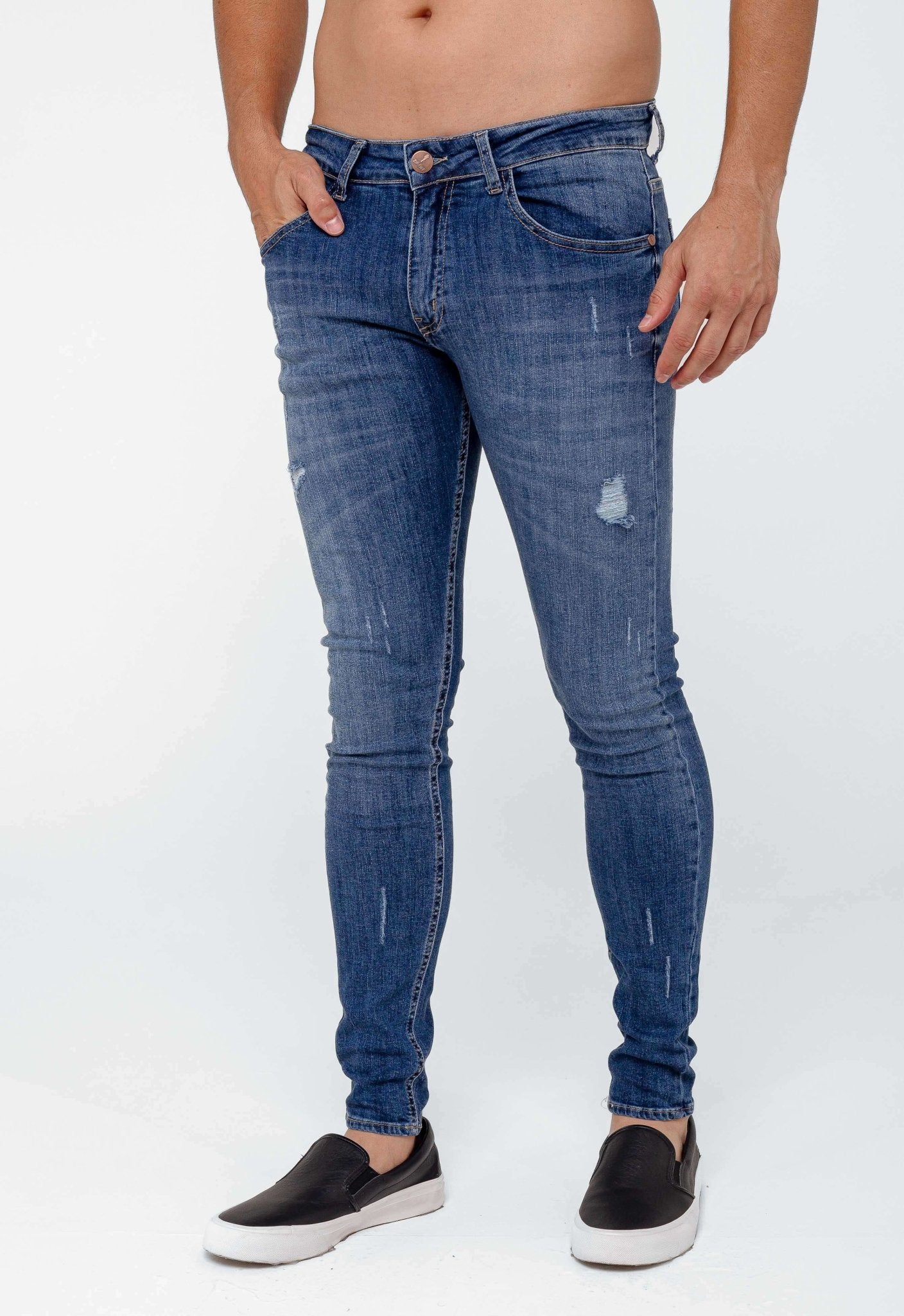 Calça Masculina Jeans Skinny Fit Zip Off Used 00345 - Henri Store