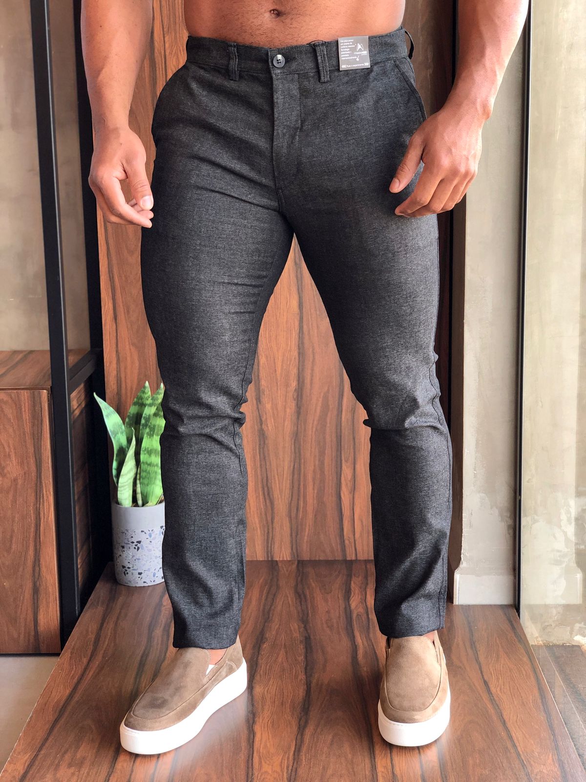 Calça Masculina Kanzo Slim Fit Preto Mescla - Henri Store