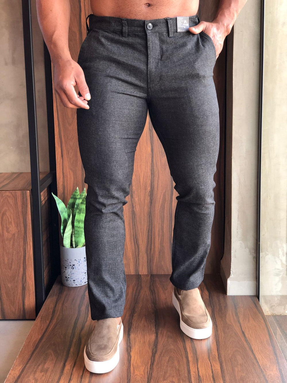 Calça Masculina Kanzo Slim Fit Preto Mescla - Henri Store