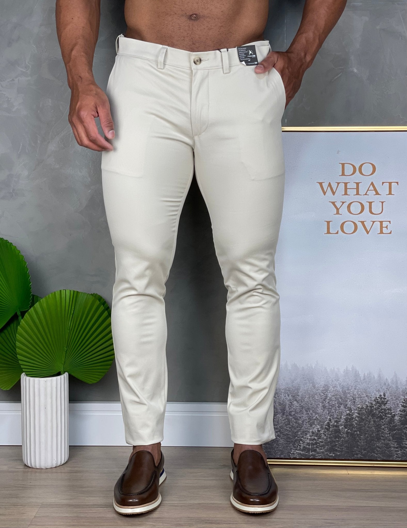 Calça Skinny Bege Claro Impermeável 25 - Henri Store