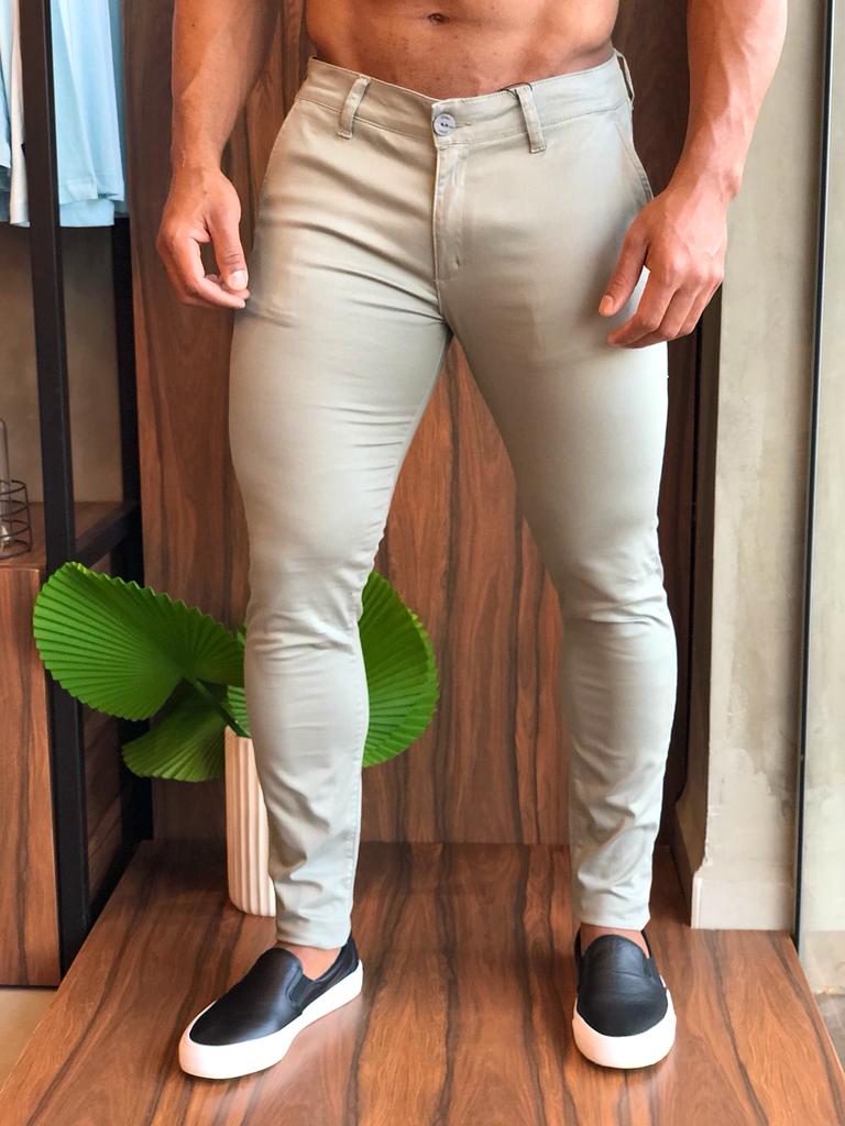 Calça Skinny Zip Off Alfaiataria Caqui 049 - Henri Store