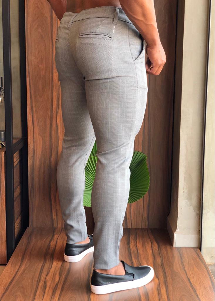 Calça Zip Off Alfaiataria Xadrez Cinza Ref 00094 - Henri Store