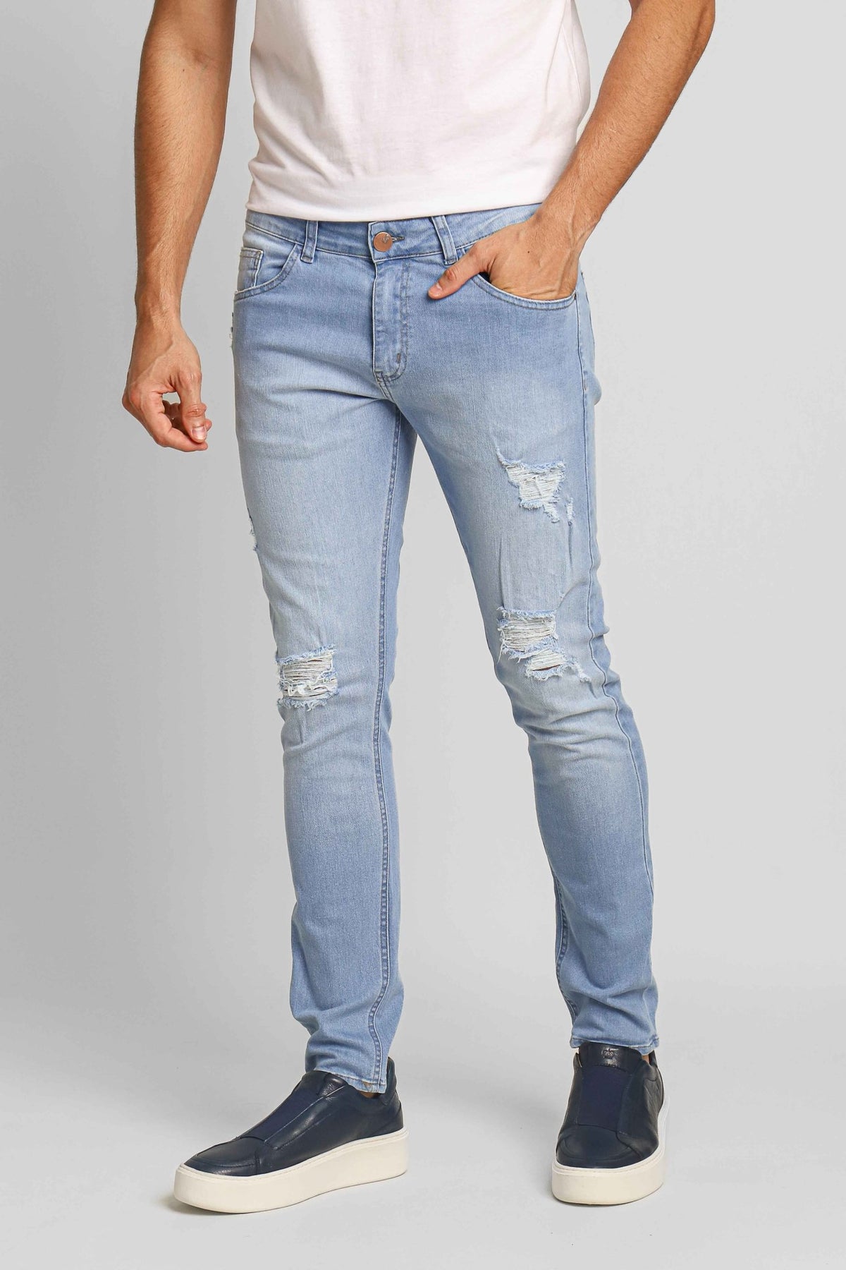 Calça Zip Off Jeans Claro Skinny Destroyed 00501 - Henri Store